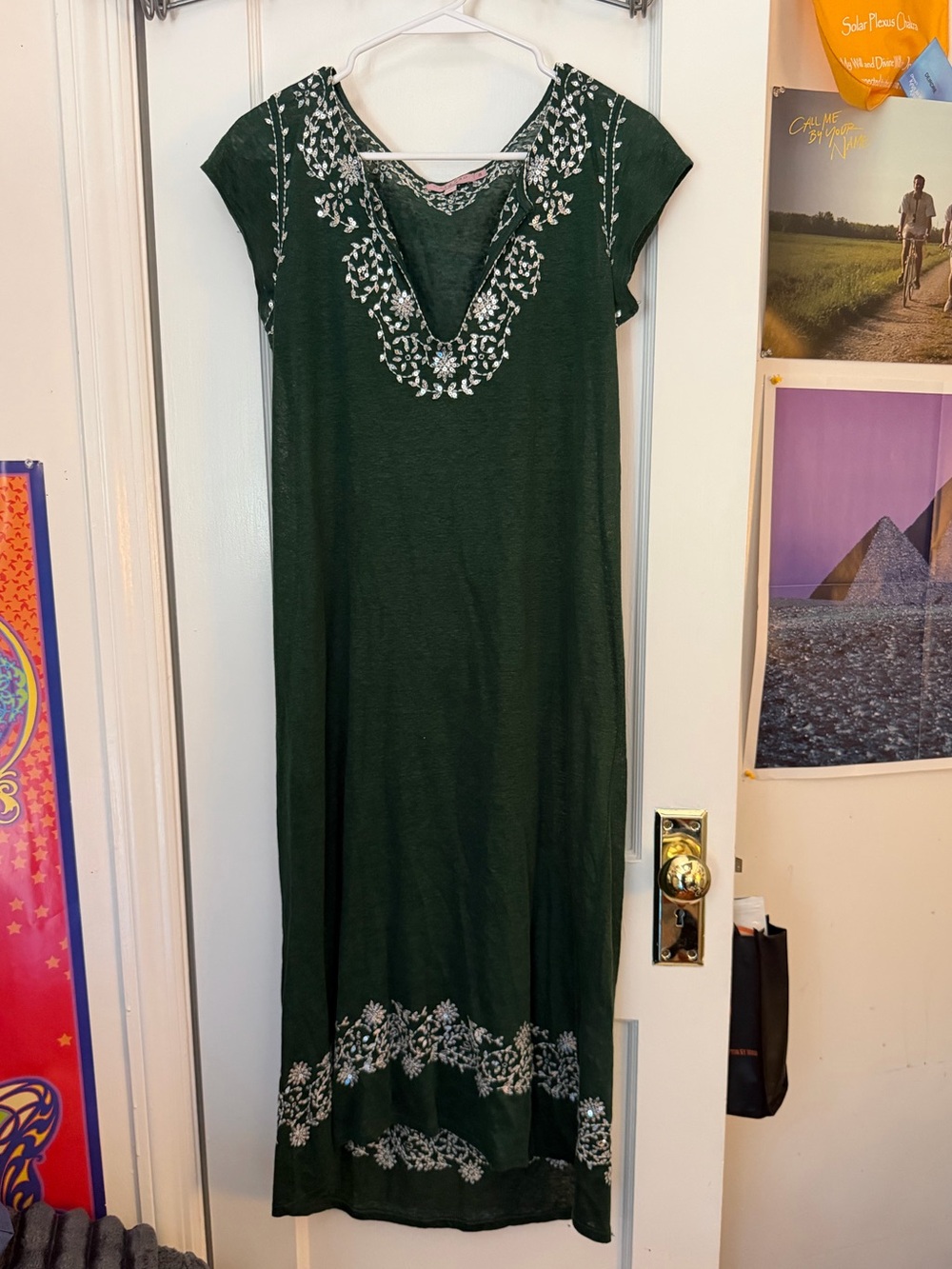 Calypso st. barth vintage y2k emeline forest green embroidered linen maxi dress